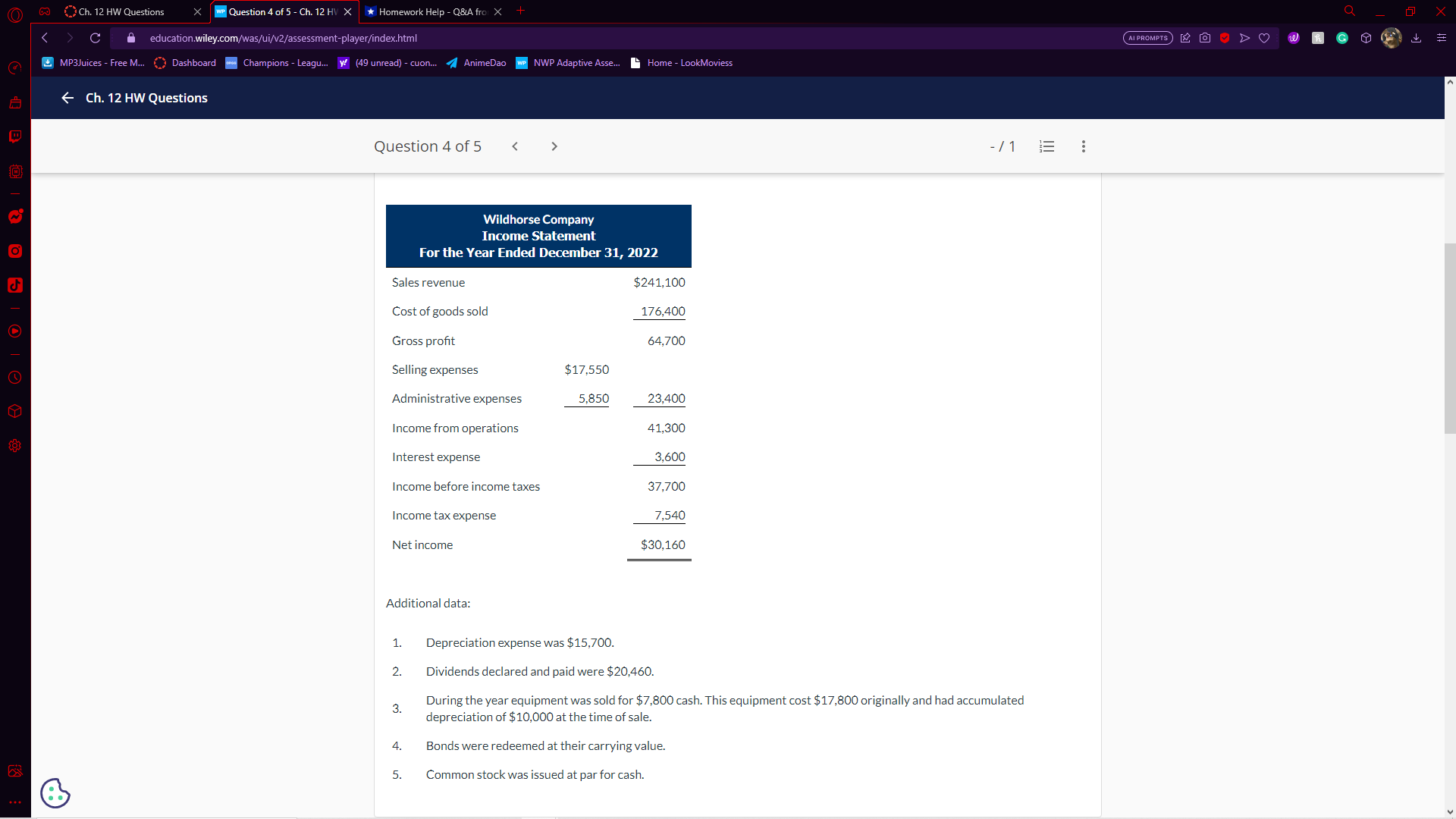 O ()Ch. 12 HW Questions X we Question 4 of 5 -