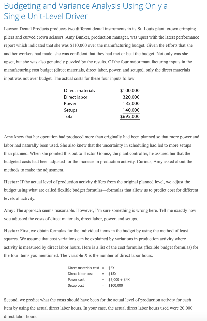 Budgeting and Variance Analysis Using Only a
