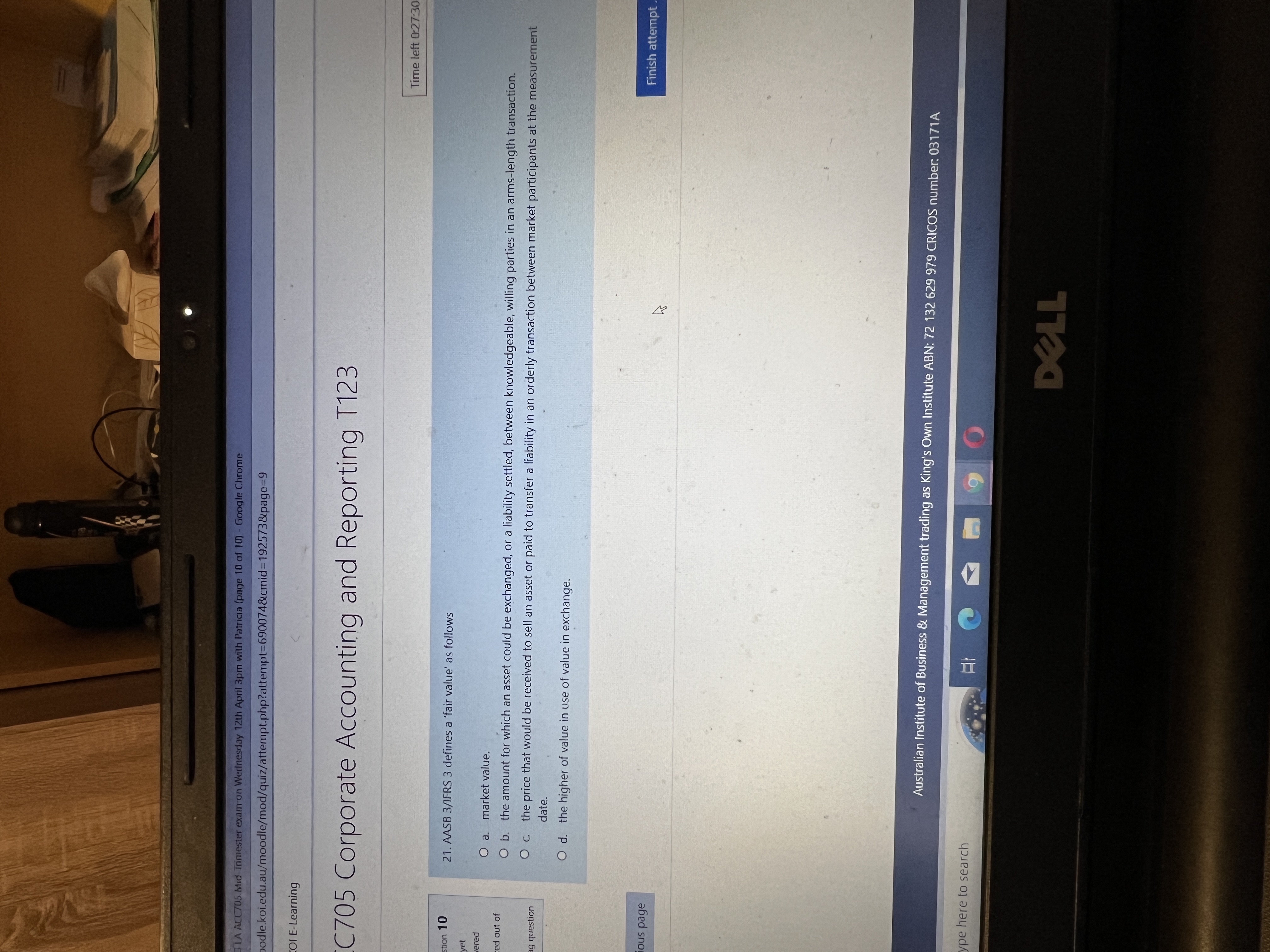 LA ACC705. Mid-Trimester exam on Wednesday 12th