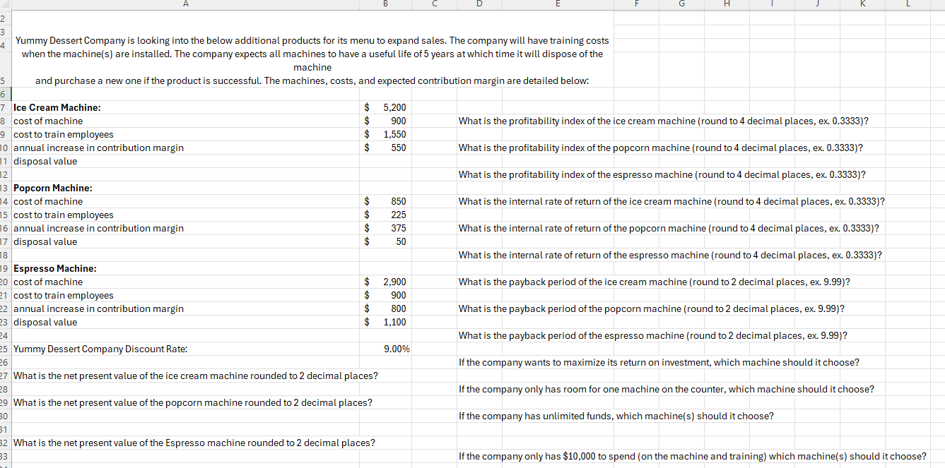 Yummy Dessert Company is looking into the below