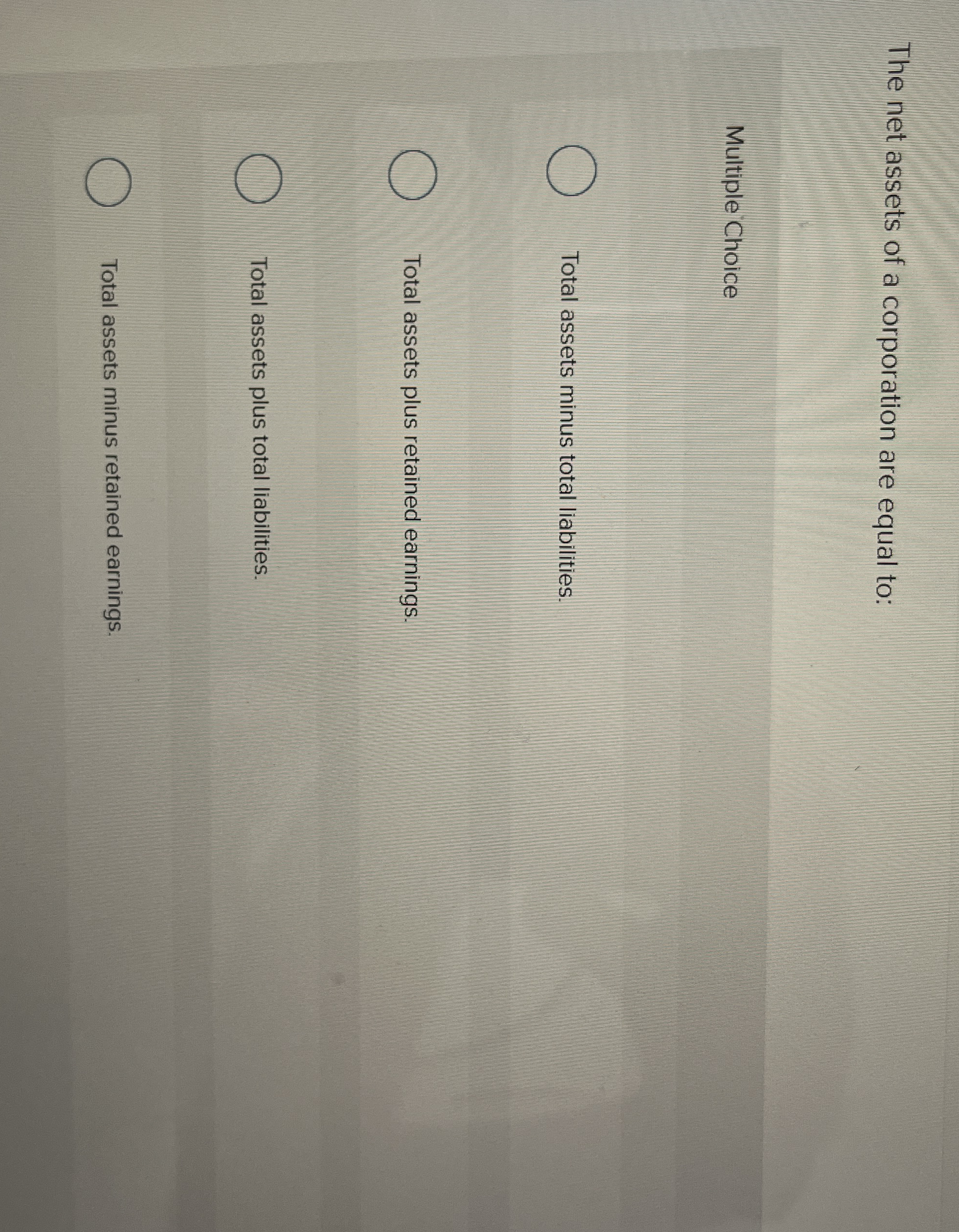 The net assets of a corporation are equal to: