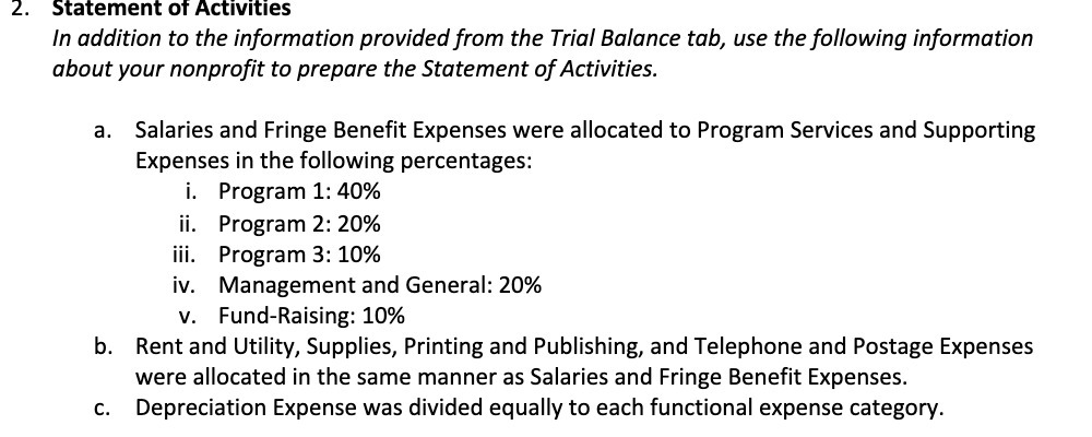 2. Statement of Activities In addition to the