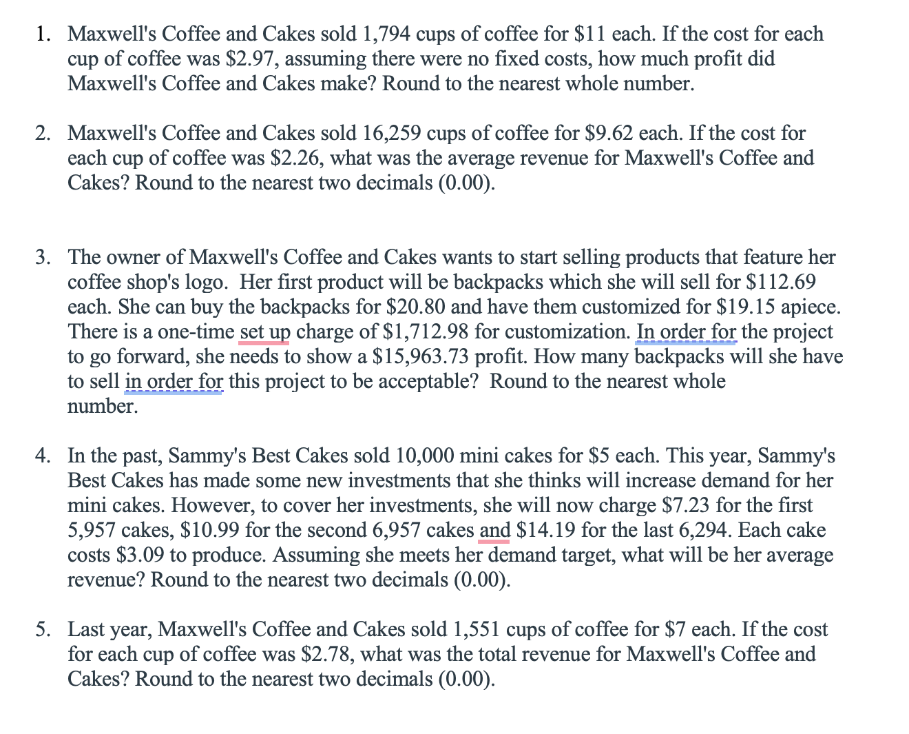 Pricing Problem Set 1. Maxwell's Coffee and