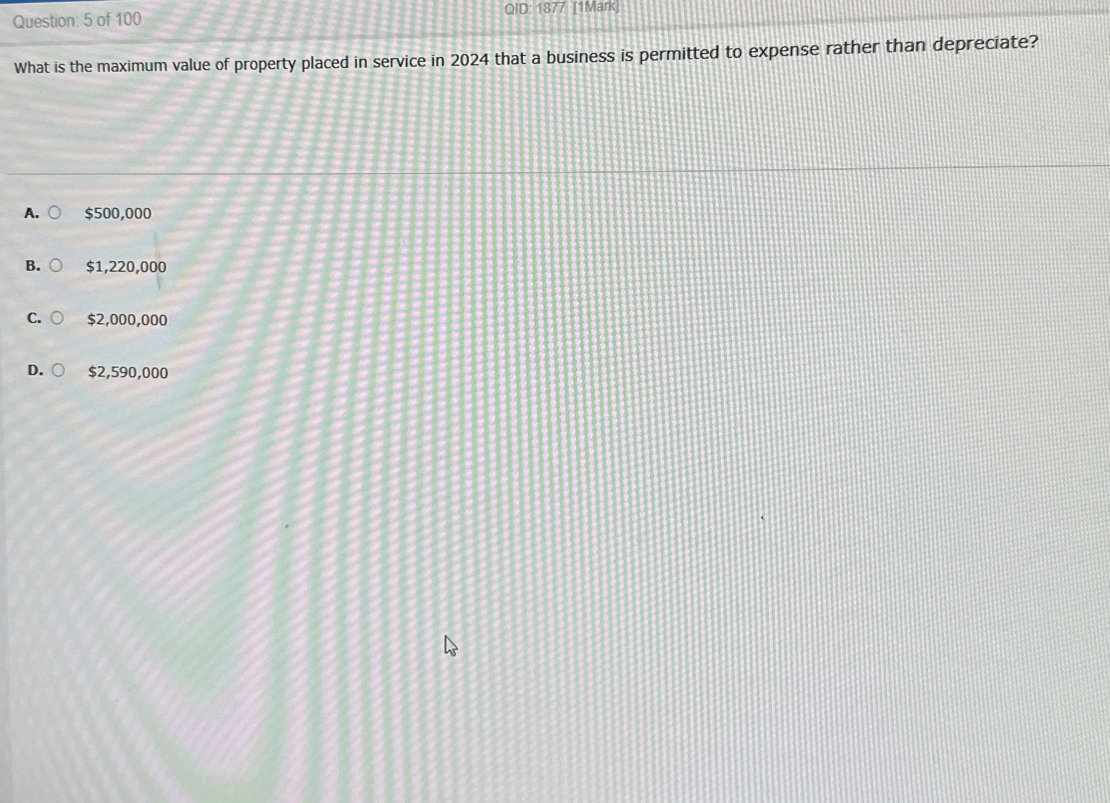 Question: 5 of 1 0 0 QID: 1 8 7 / I 1 Mank ] What