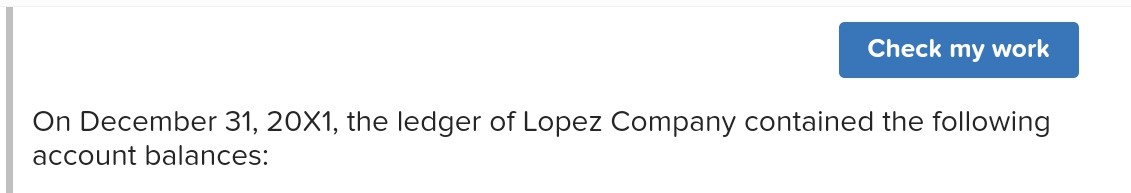 Check my work On December 31, 20X1, the ledger of