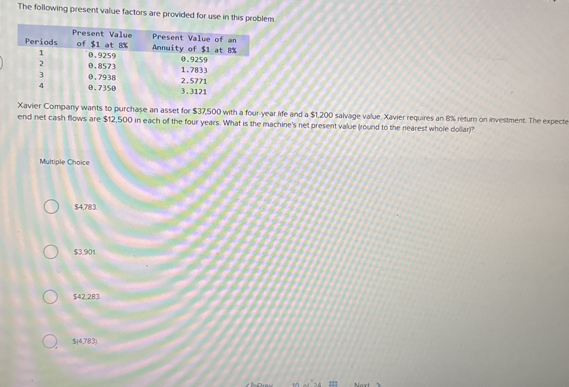 The following present value factors are provided