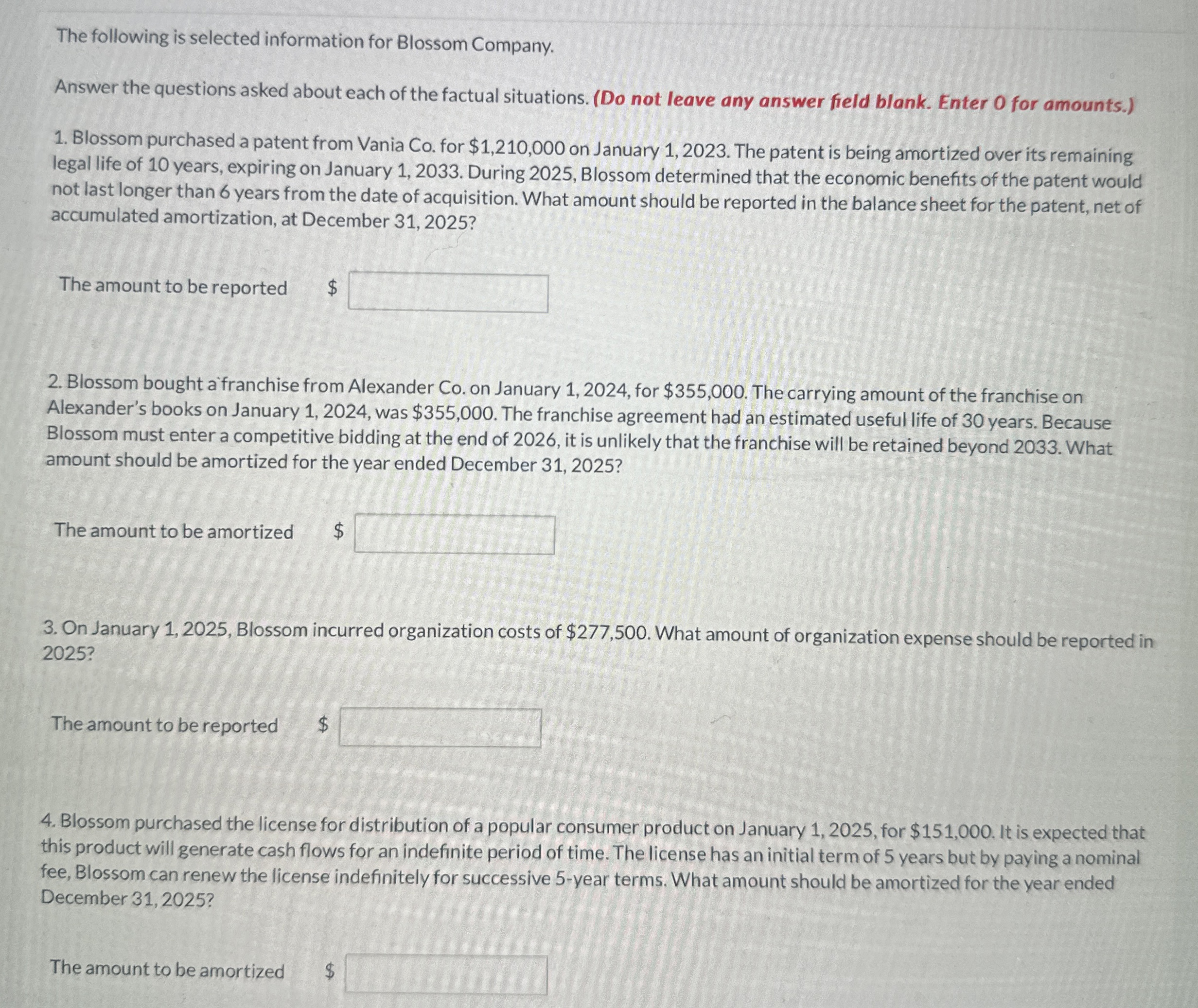 The following is selected information for Blossom