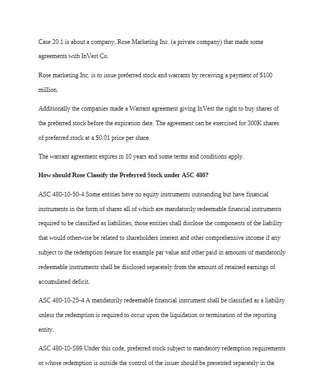 Case 20.1 is about a company, Rose Marketing Inc.