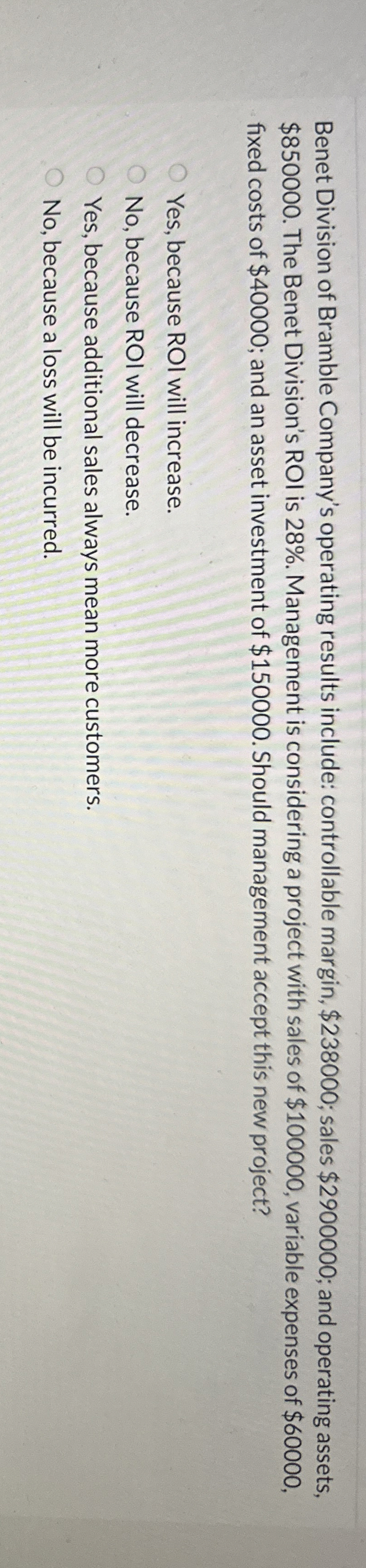 Benet Division of Bramble Company's operating