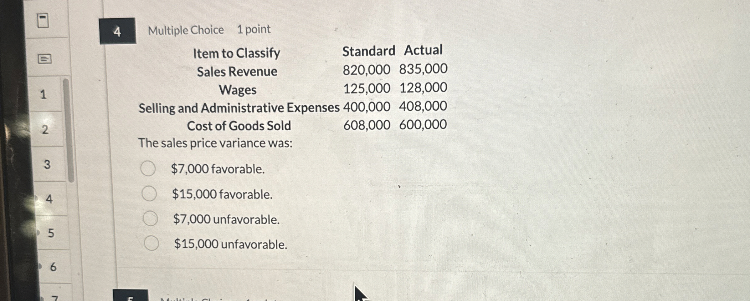 4 Multiple Choice 1 point Item to Classify Sales