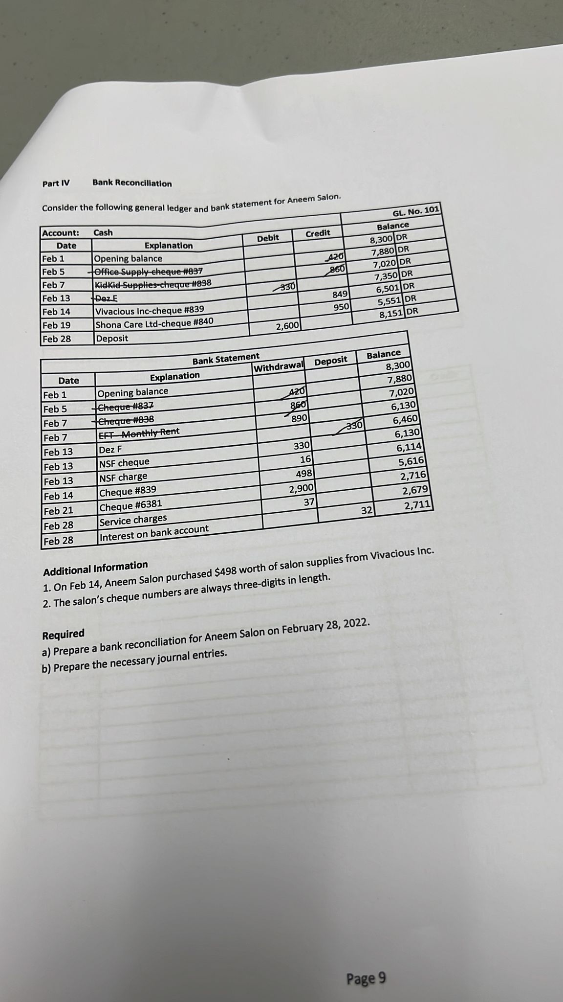 Part IV Bank Reconciliation Consider the