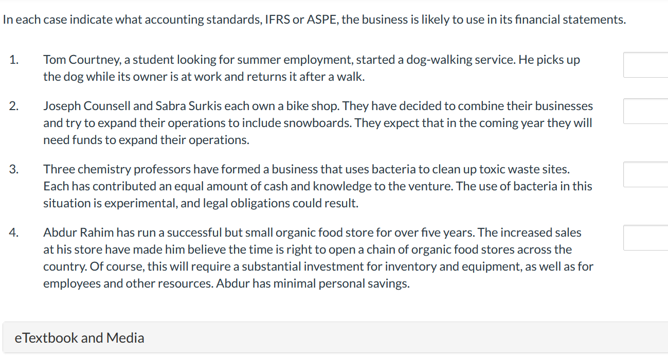 In each case, select what form of organization