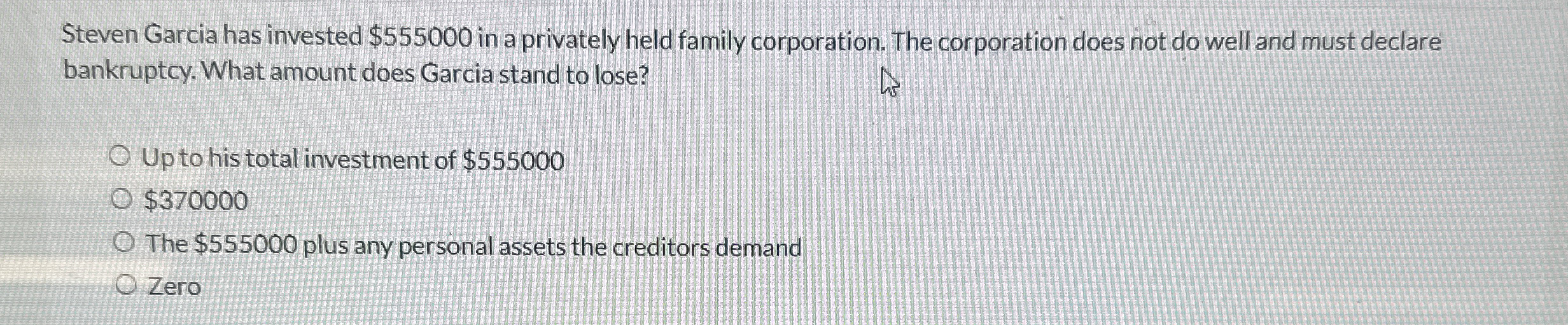 Steven Garcia has invested $ 5 5 5 0 0 0 in a