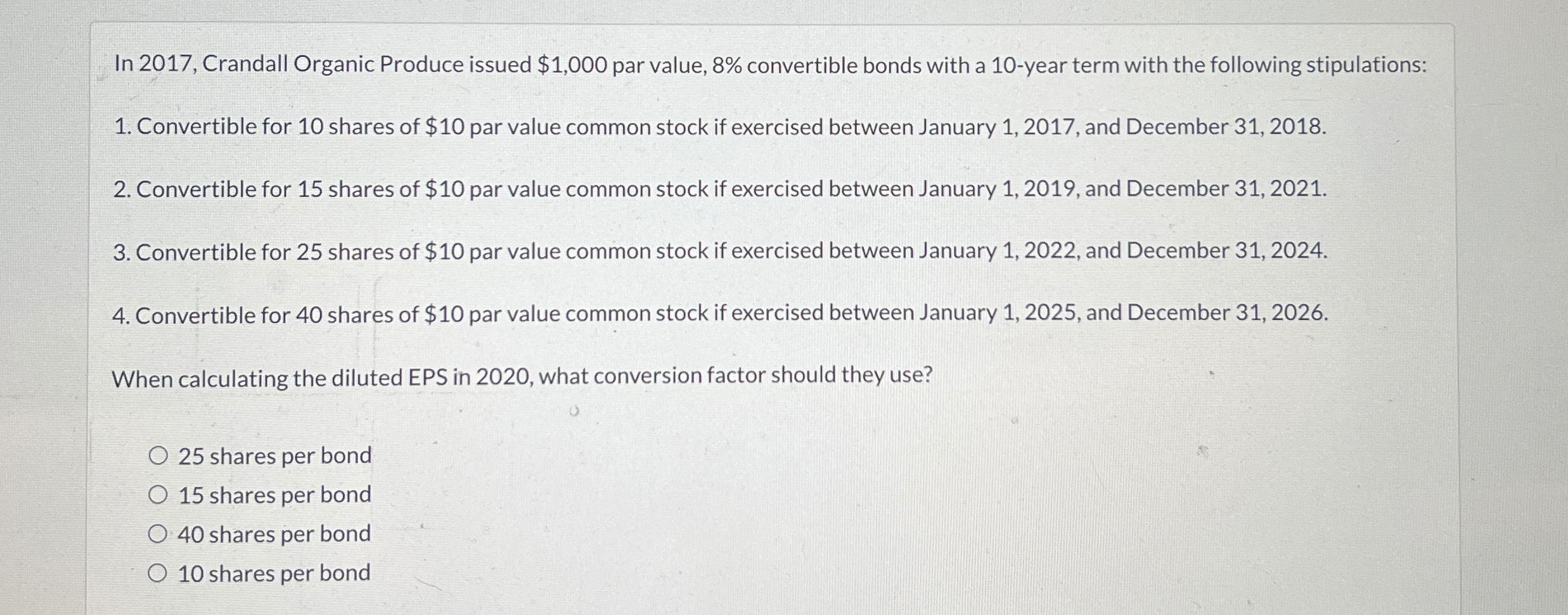 In 2 0 1 7 , Crandall Organic Produce issued $ 1
