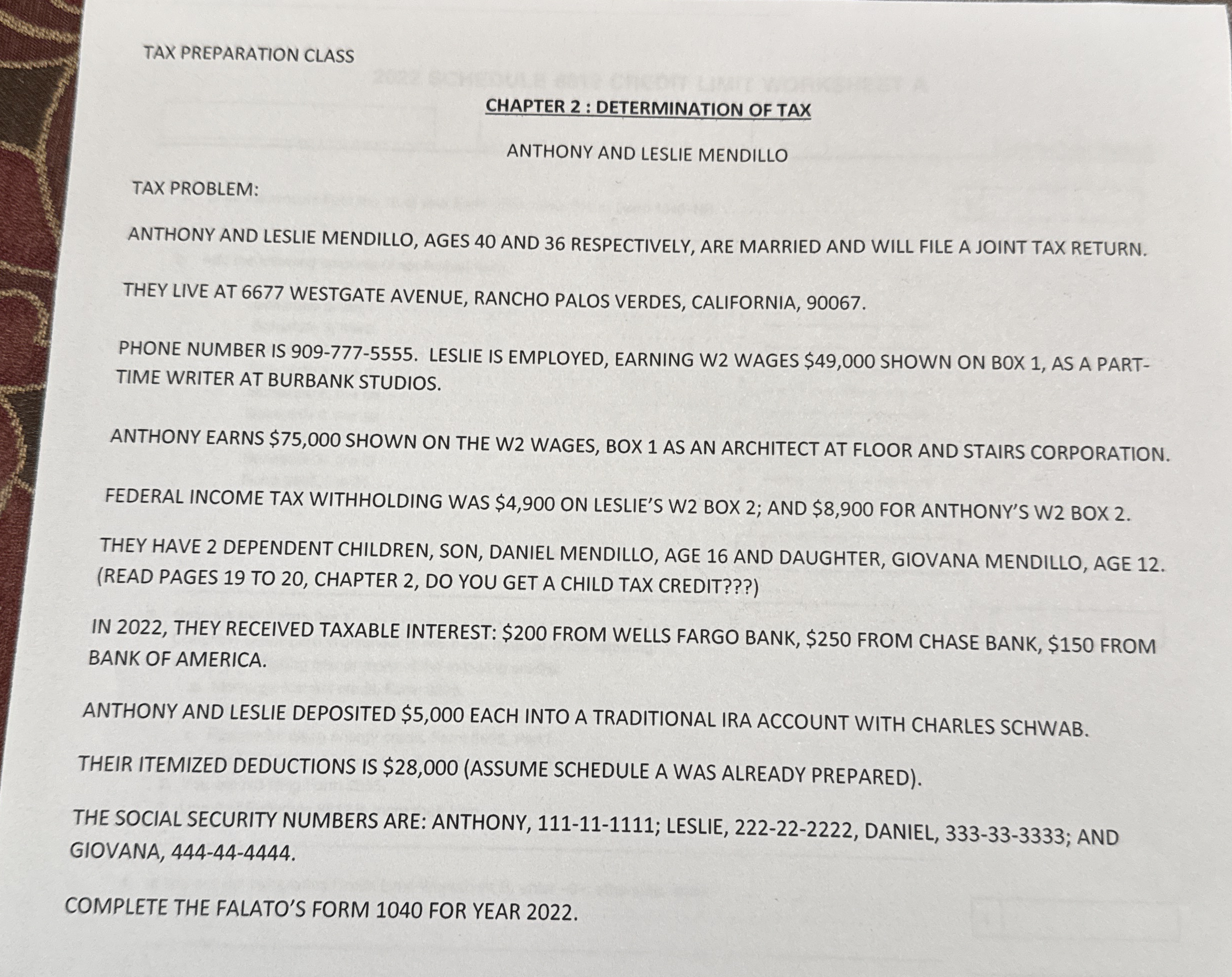 TAX PREPARATION CLASS CHAPTER 2 : DETERMINATION