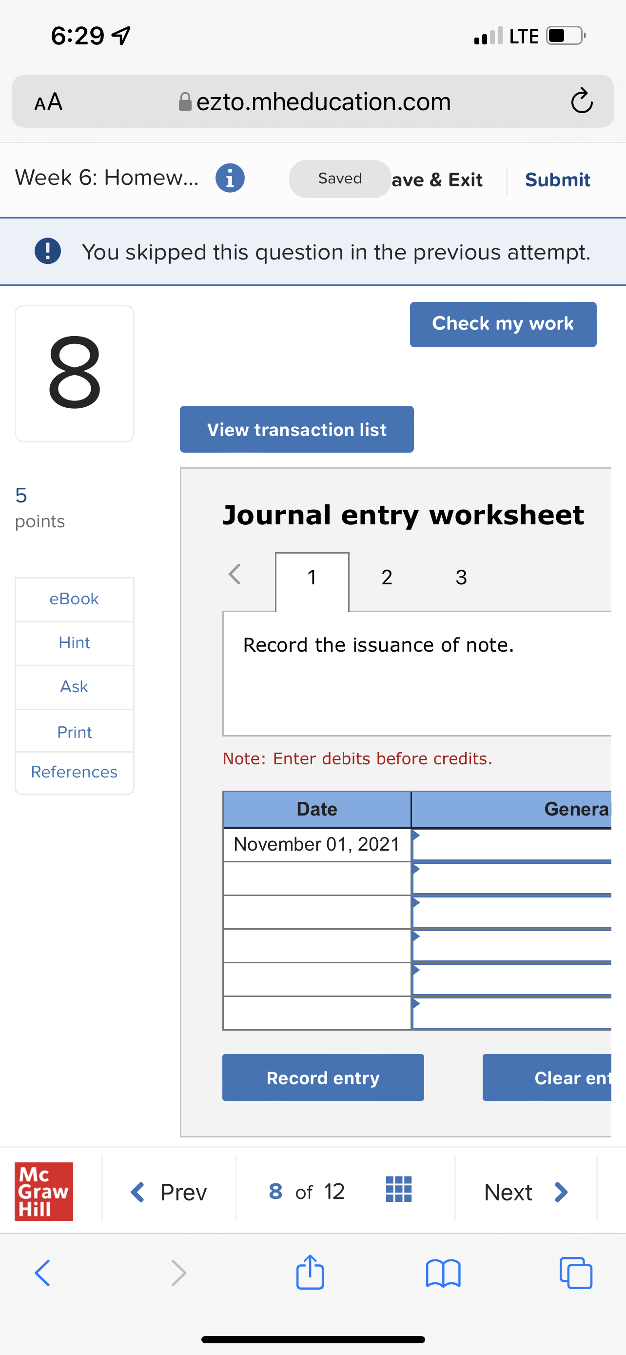 6:29 4 . LTE AA ezto.mheducation.com C Week 6: