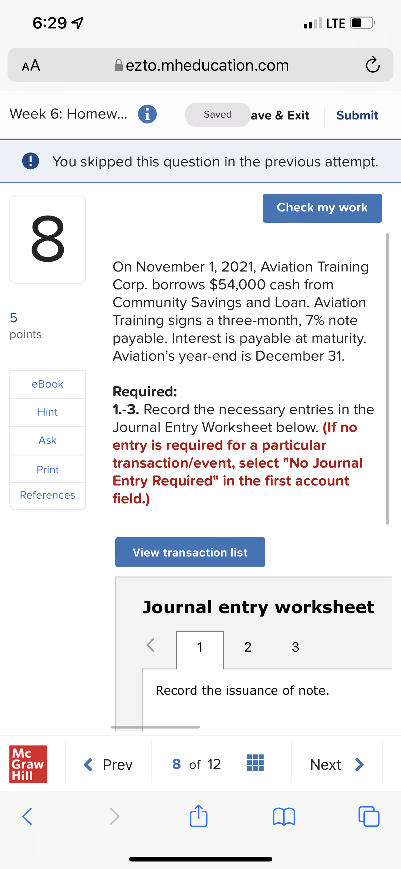 6:29 4 . LTE AA ezto.mheducation.com C Week 6: