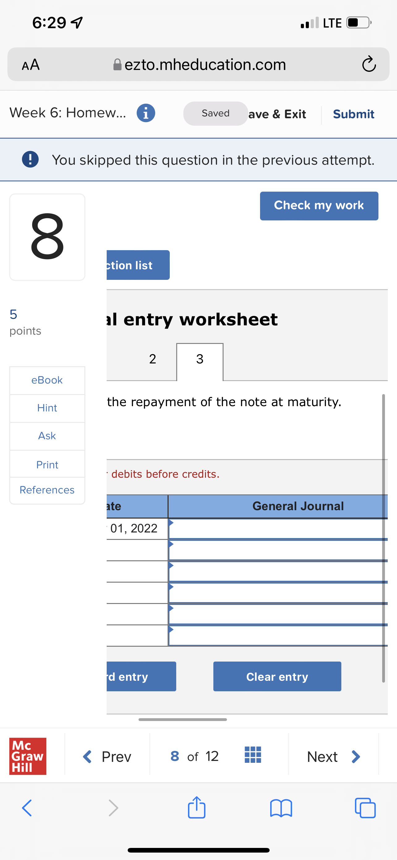 6:29 4 . LTE AA ezto.mheducation.com C Week 6: