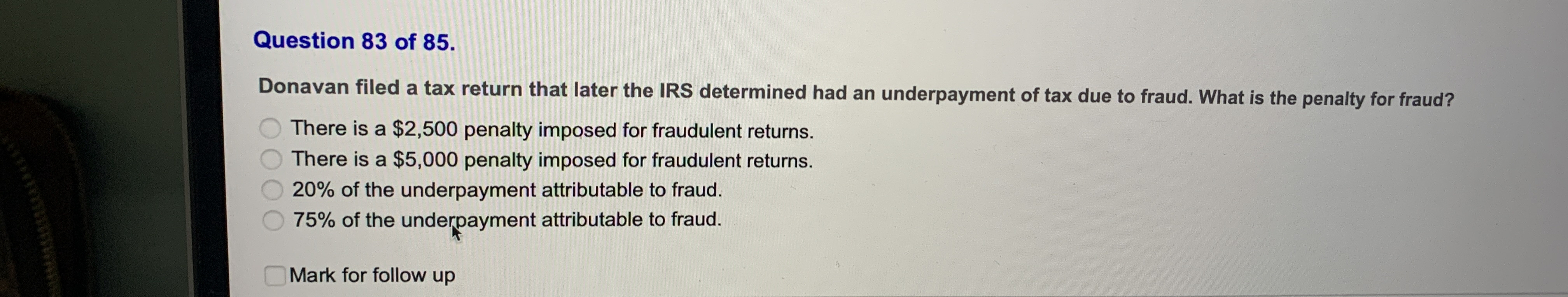 Question 8 3 of 8 5 . Donavan filed a tax return