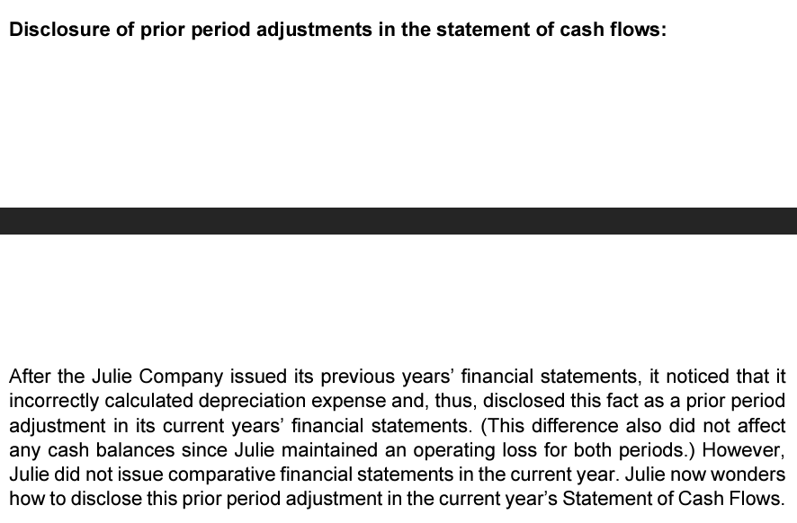 Disclosure of prior period adjustments in the