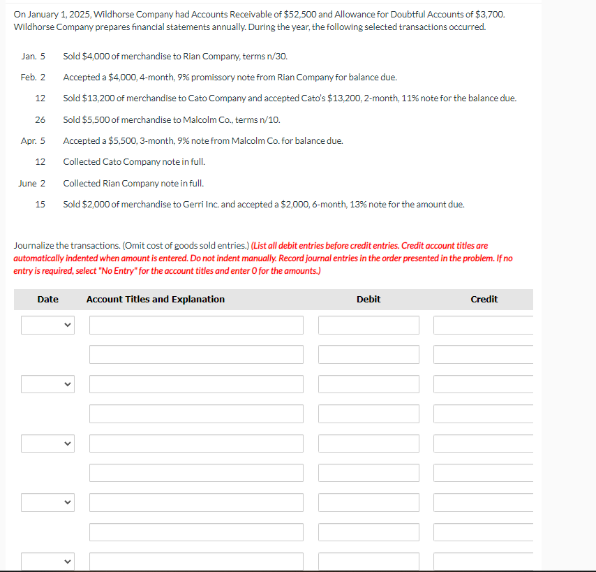 On January 1, 2025, Wildhorse Company had
