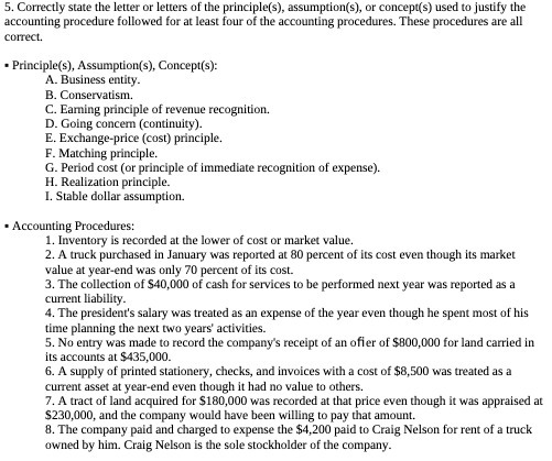5. Correctly state the letter or letters of the
