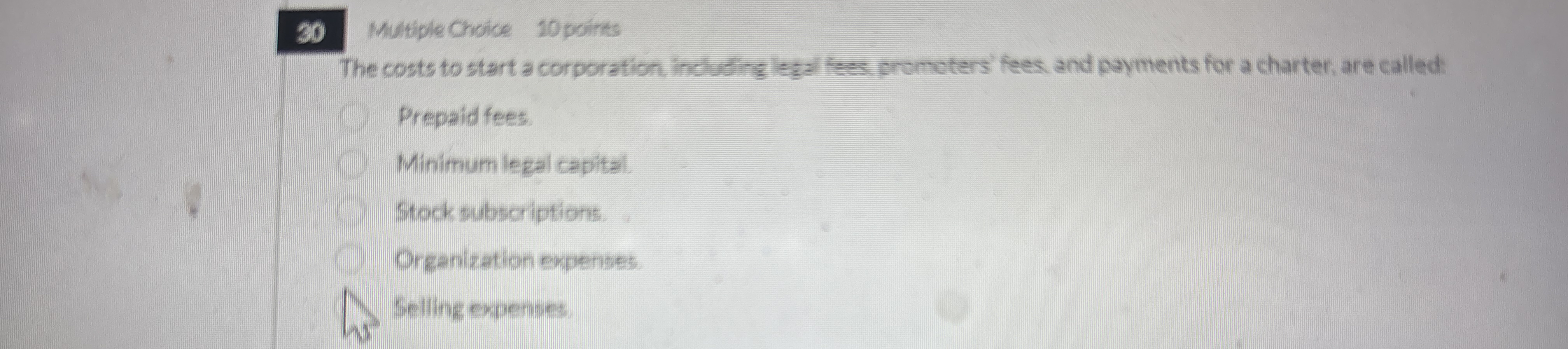 Multiple Choice 1 0 poirts Prepaid fees. q ,