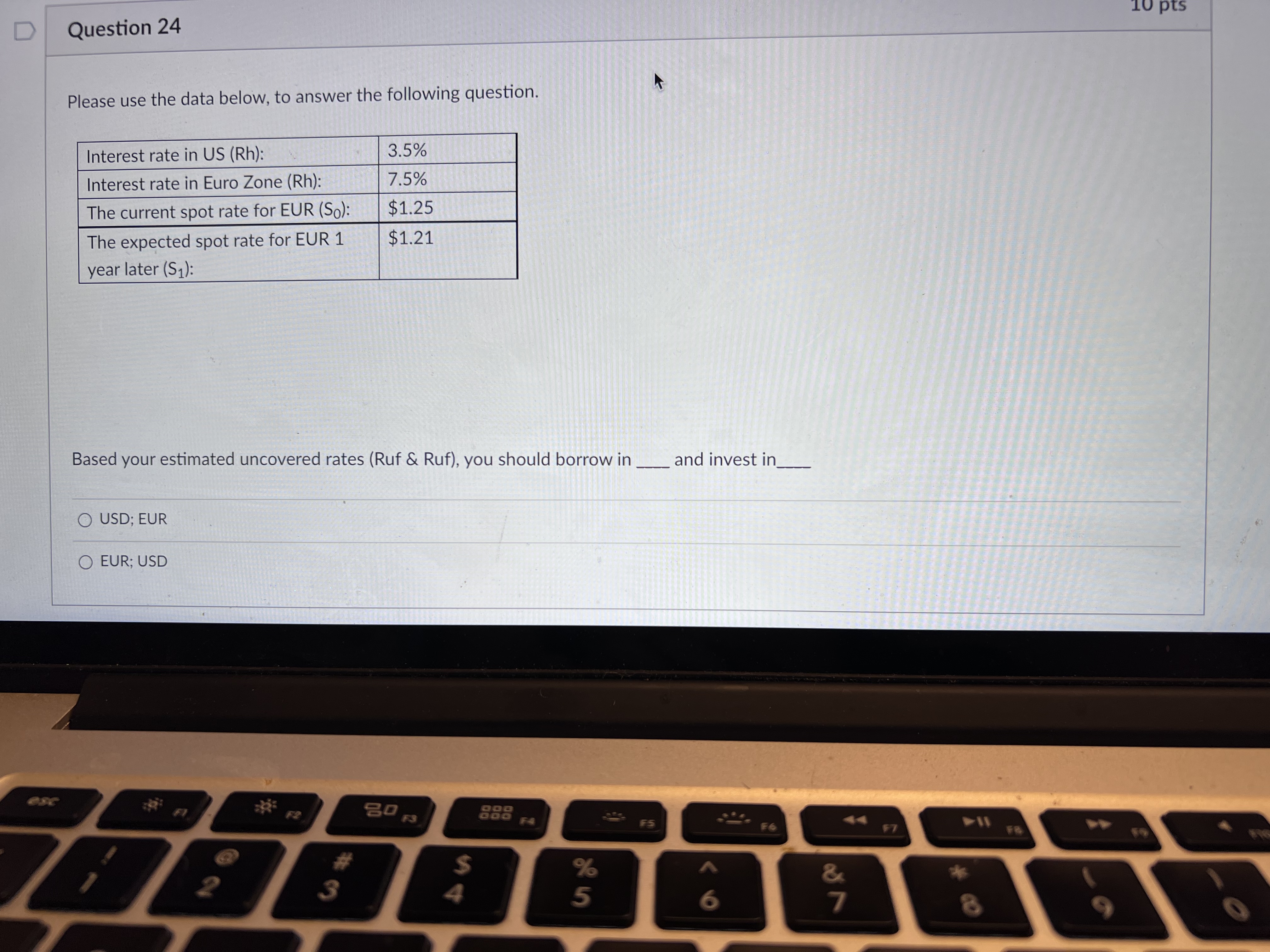Question 19 10 pts Please use the data below to