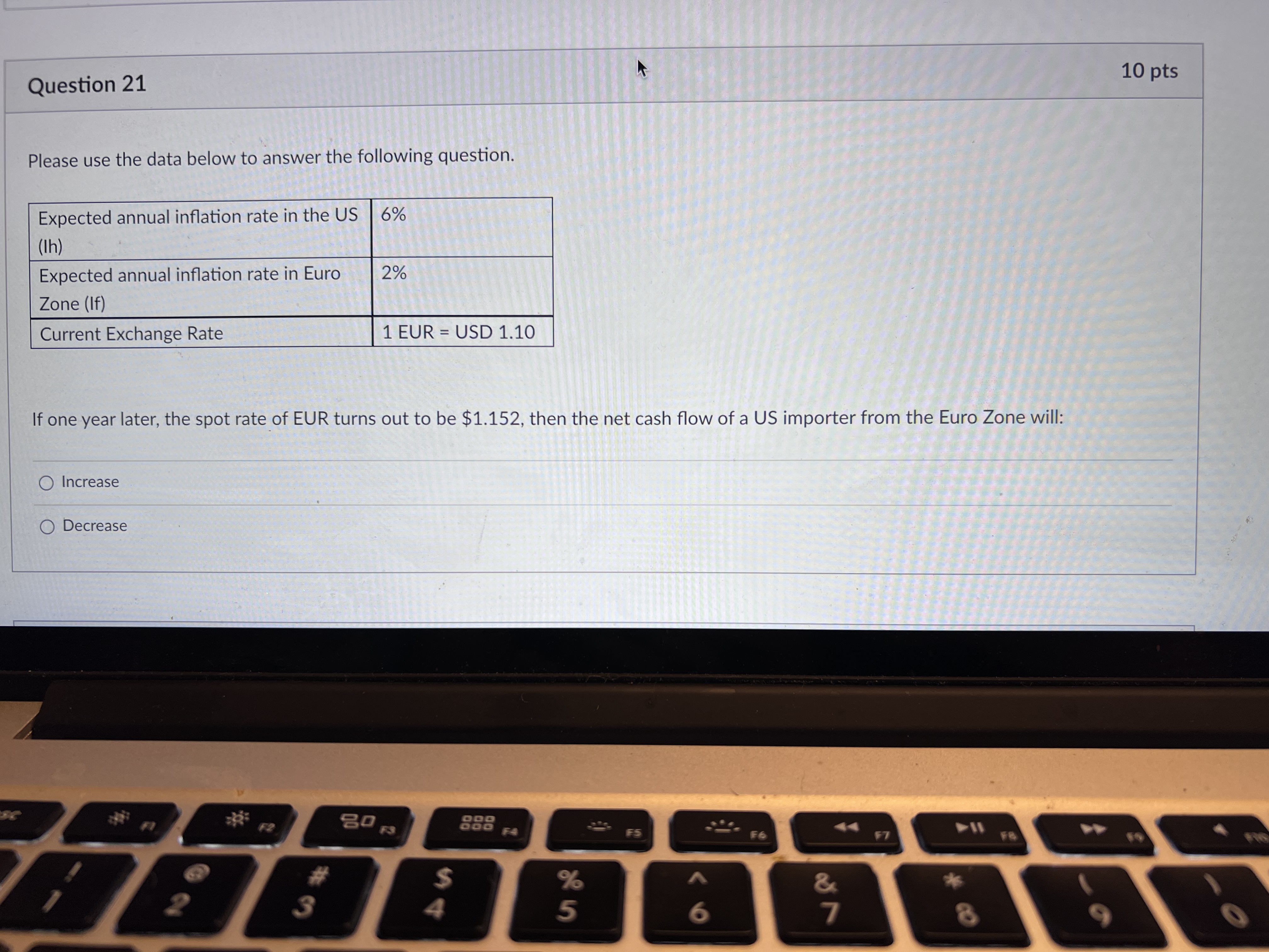 Question 19 10 pts Please use the data below to