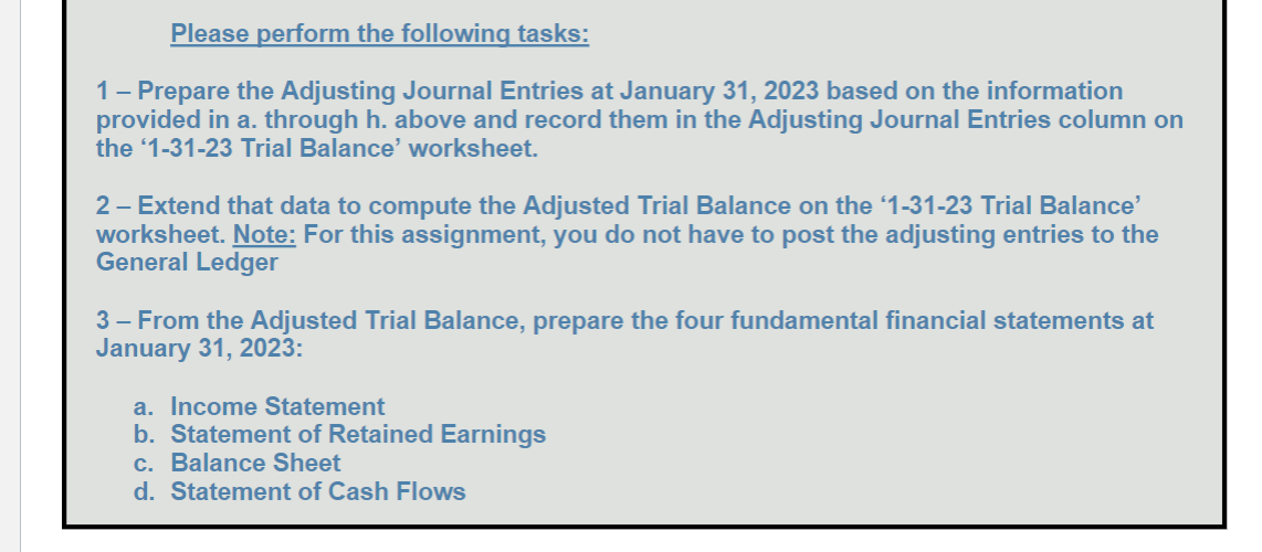 Please perform the following tasks: 1 Prepare the