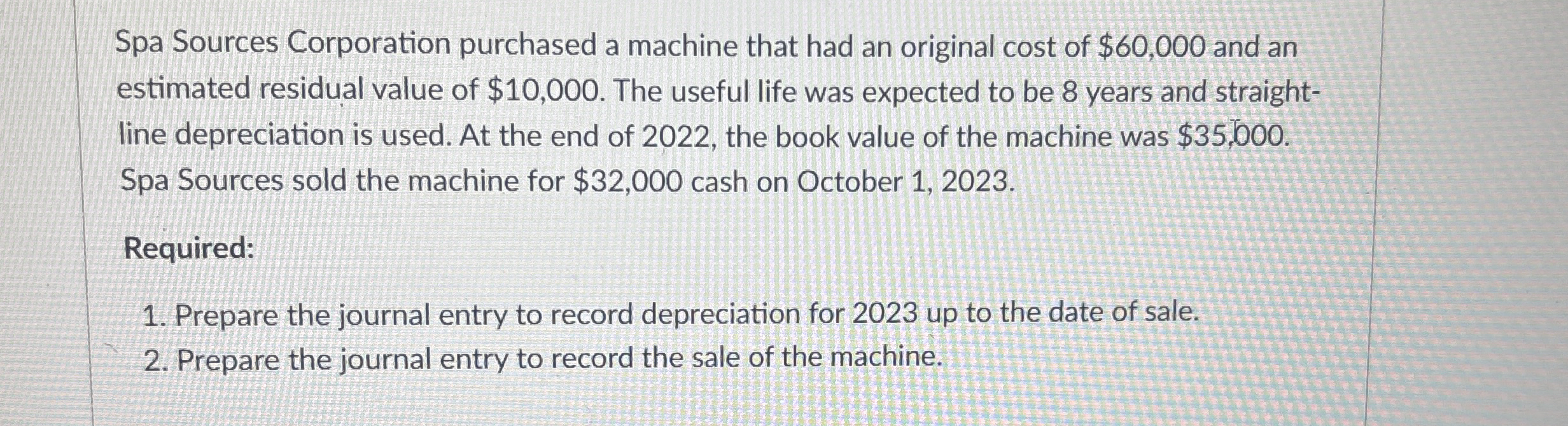 Spa Sources Corporation purchased a machine that