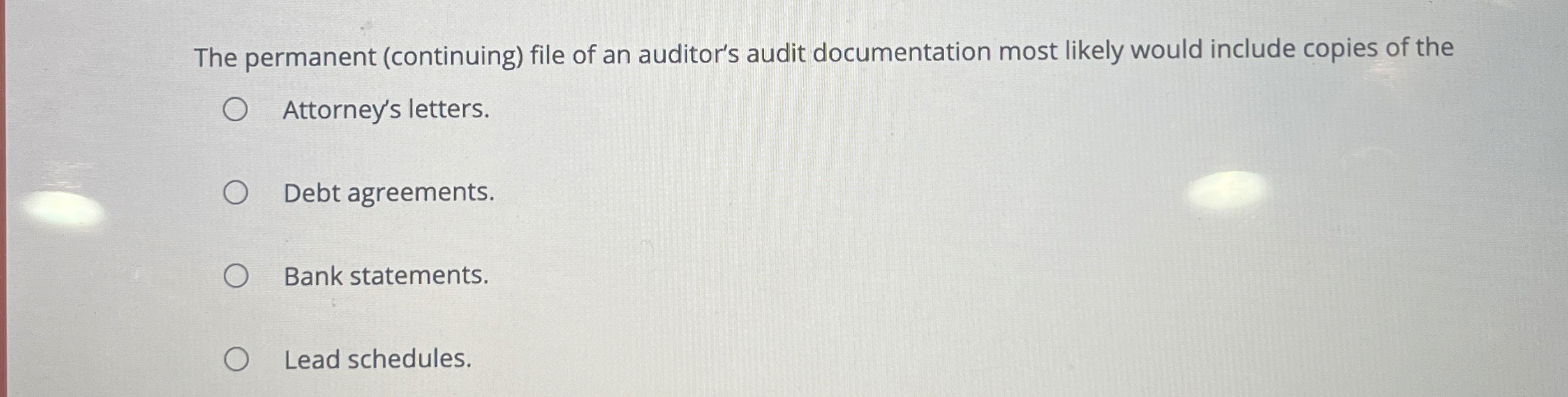 The permanent ( continuing ) file of an auditor's