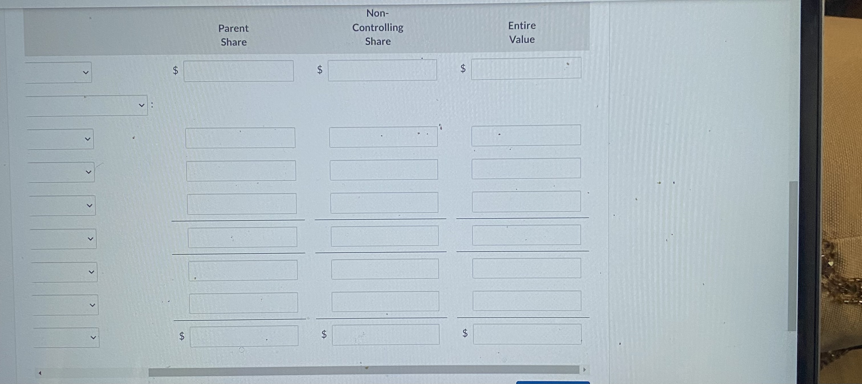 Non- Parent Controlling Share Share $ $ $ OPERING