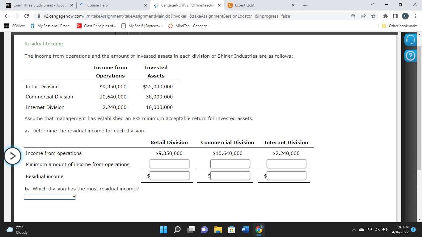 D21 Exam Three Study Sheet - Accour * ~ Course
