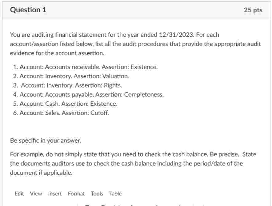 You are auditing financial statement for the year