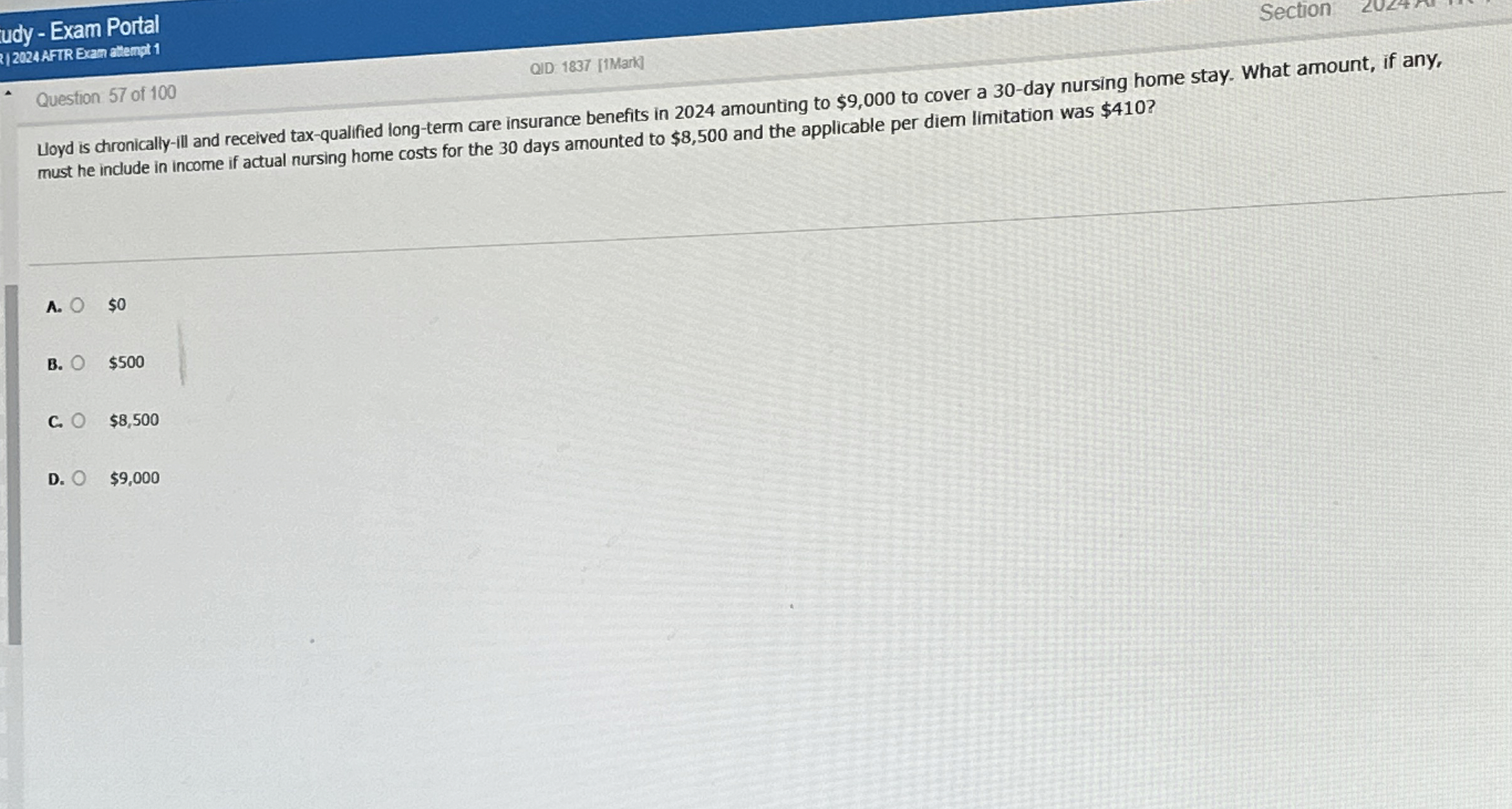 udy - Exam Portal Section 1 2 0 2 4 AFTR Exam