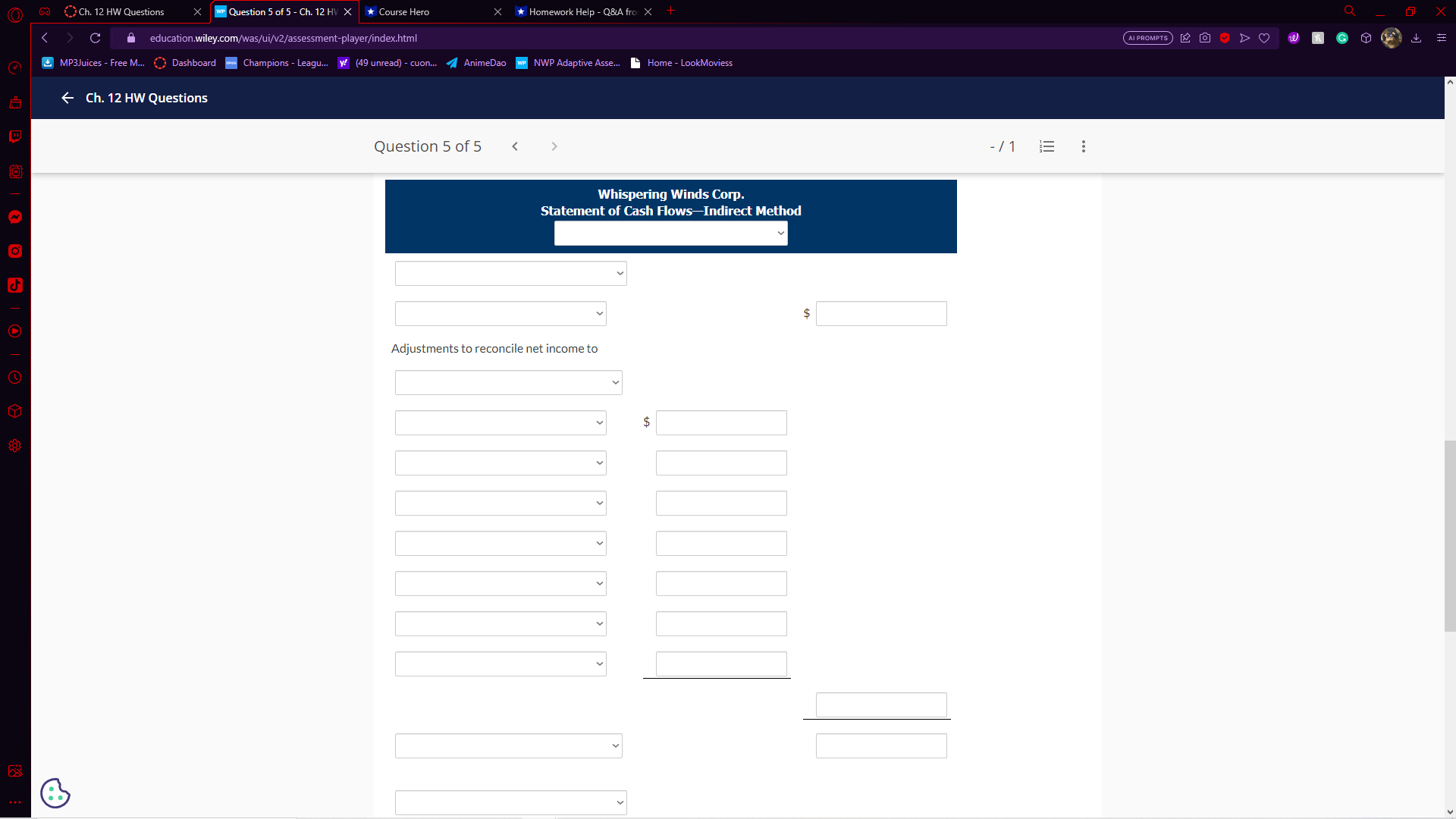 O X we Question 5 of 5 - Ch. 12 HV X Q ()Ch. 12
