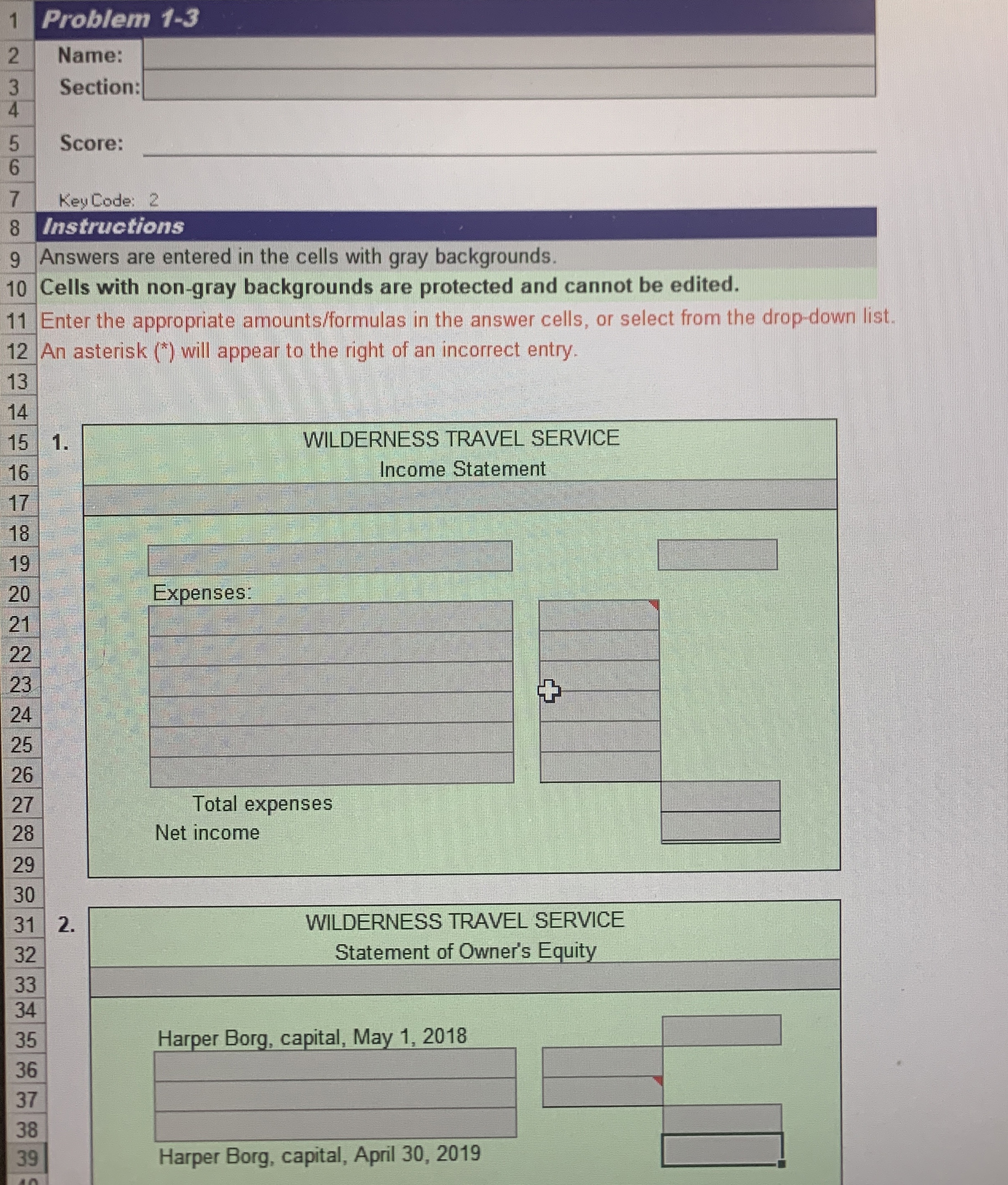 1 Problem 1 - 3 Name: Section: Scol KeyCode: 2