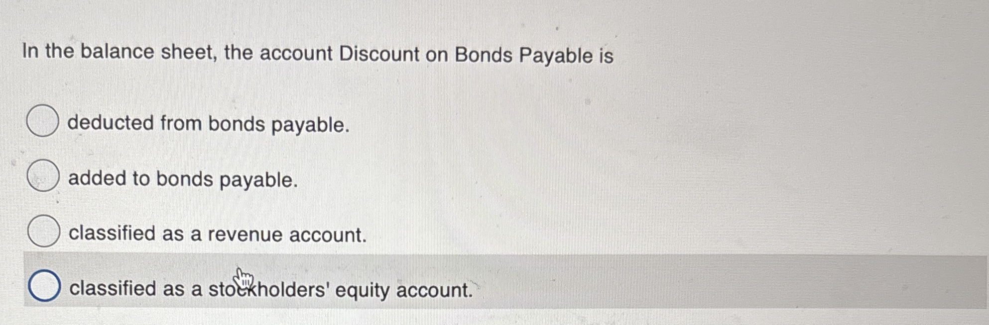 In the balance sheet, the account Discount on