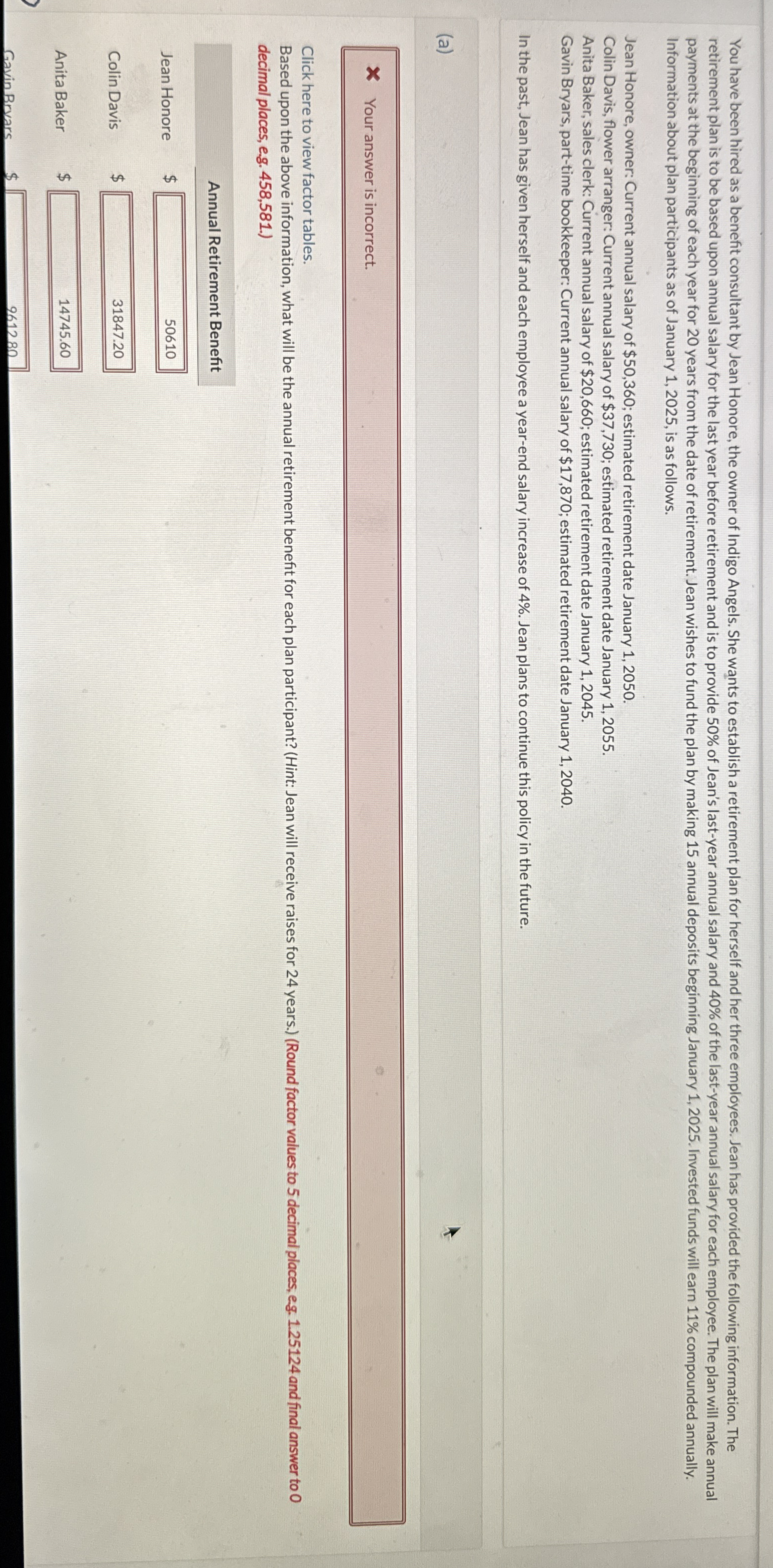 You have been hired as a benefit consultant by