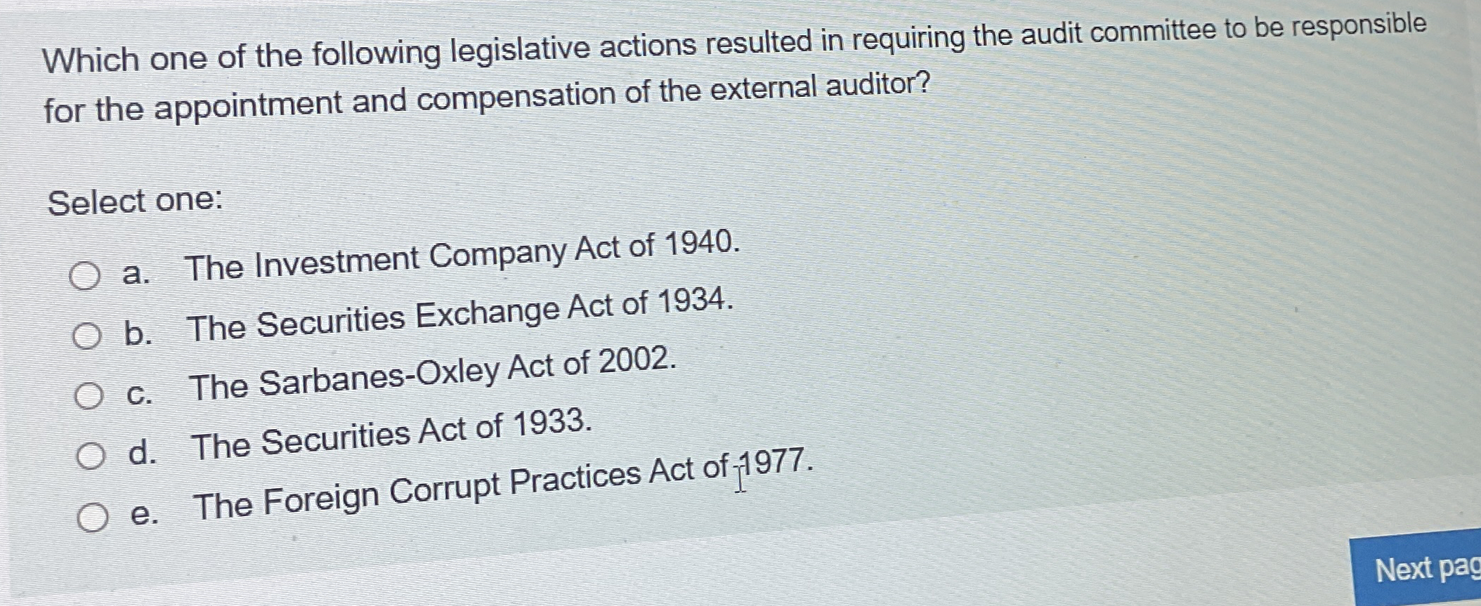 Which one of the following legislative actions