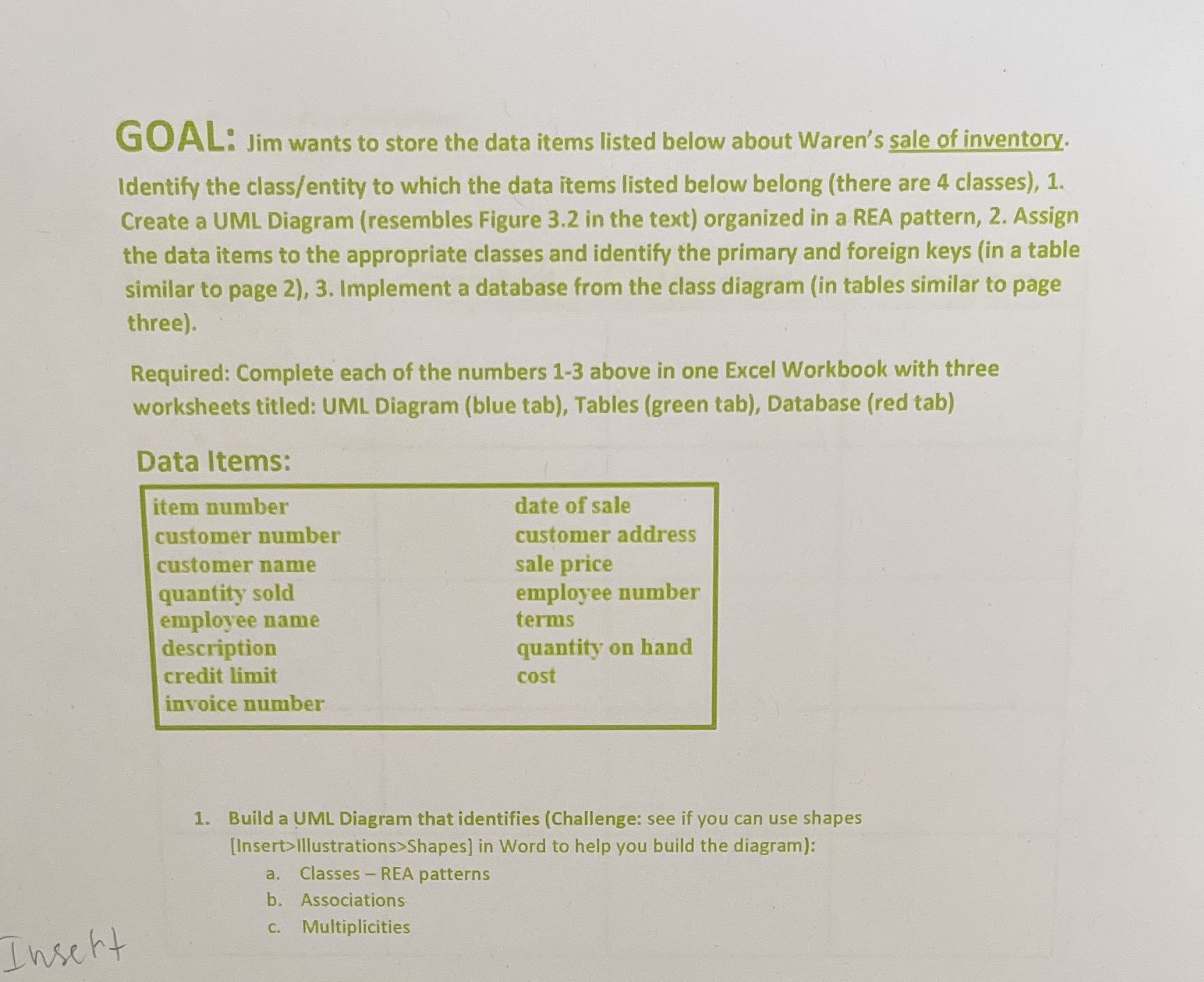GOAL: Jim wants to store the data items listed