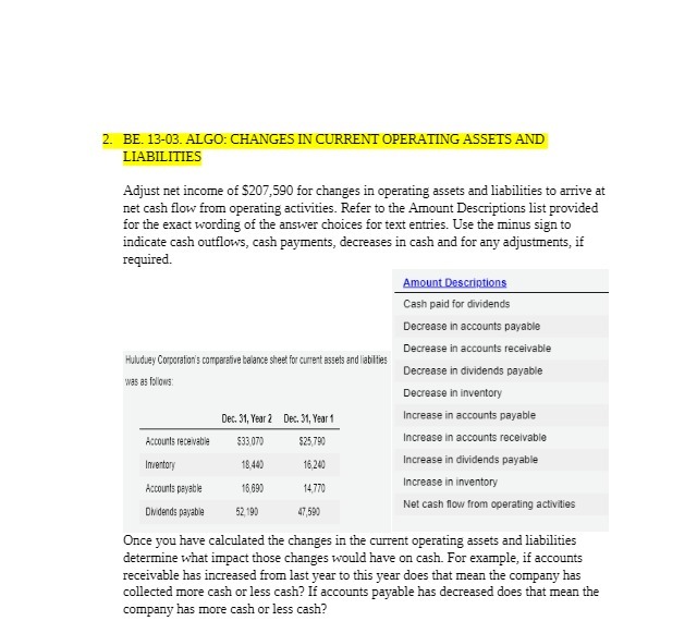 2. BE. 13-03. ALGO: CHANGES IN CURRENT OPERATING
