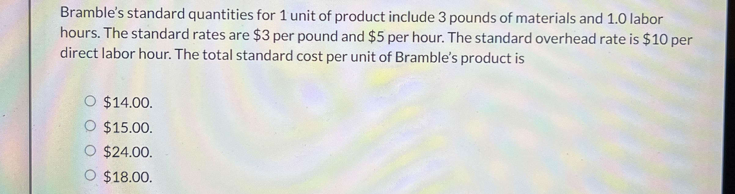 Bramble's standard quantities for 1 unit of