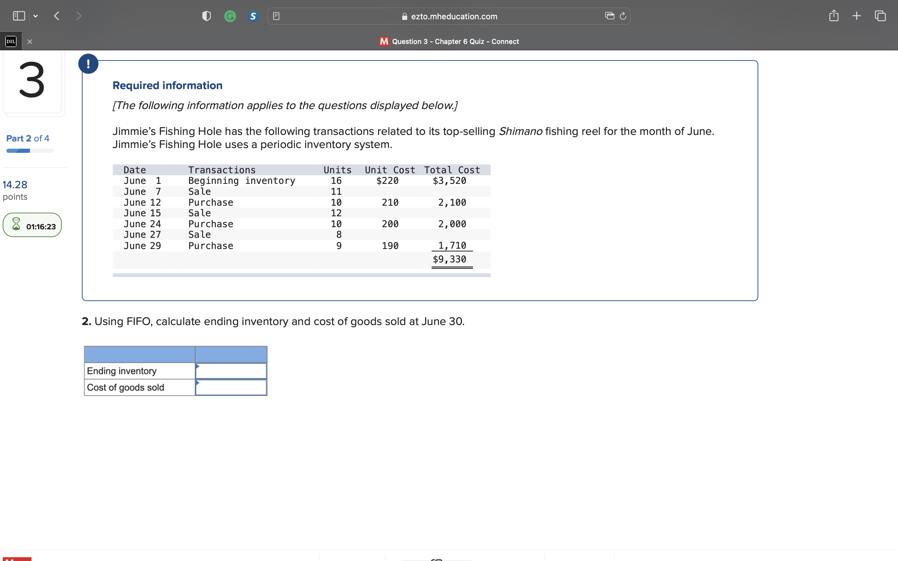 D G S ezto.mheducation.com + D2L X M Question 2 -