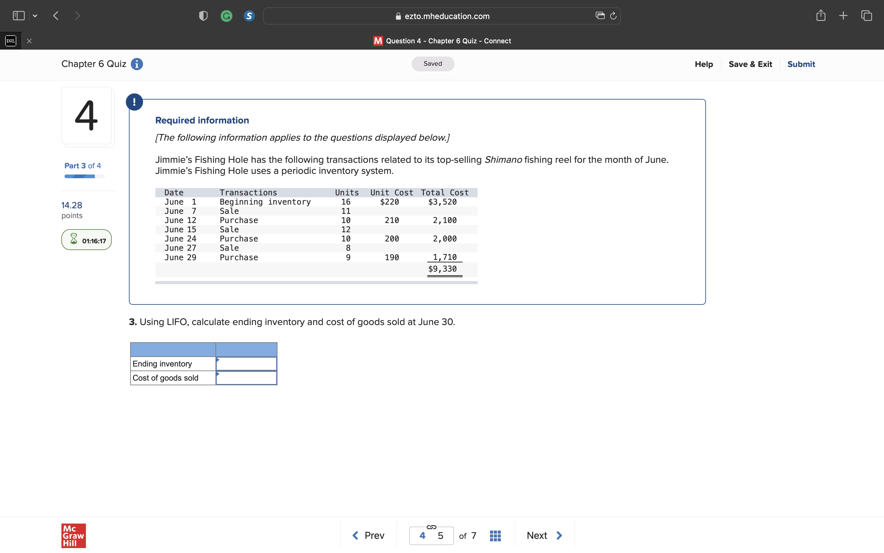 D G S ezto.mheducation.com + D2L X M Question 2 -