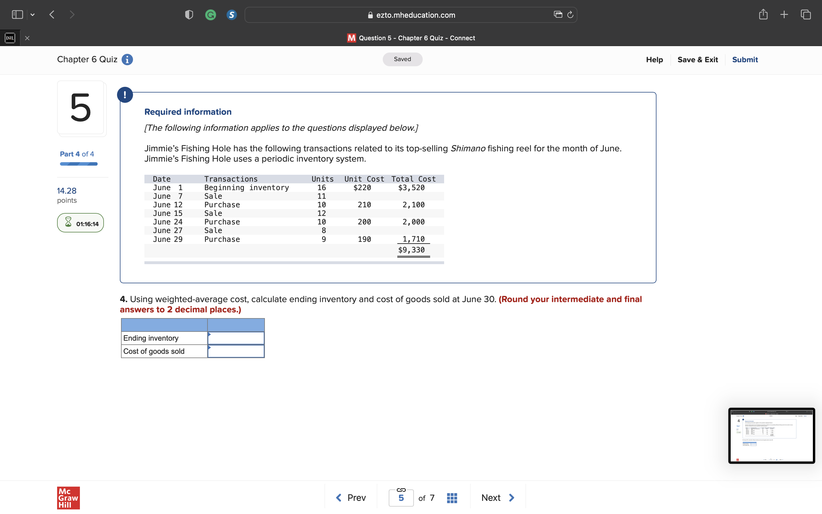 D G S ezto.mheducation.com + D2L X M Question 2 -