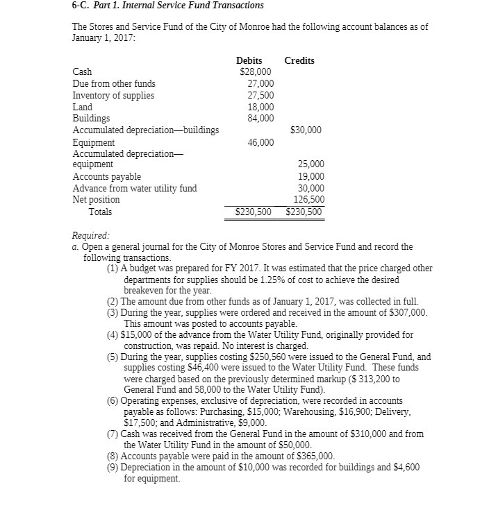 6-C. Part 1. Internal Service Fund Transactions