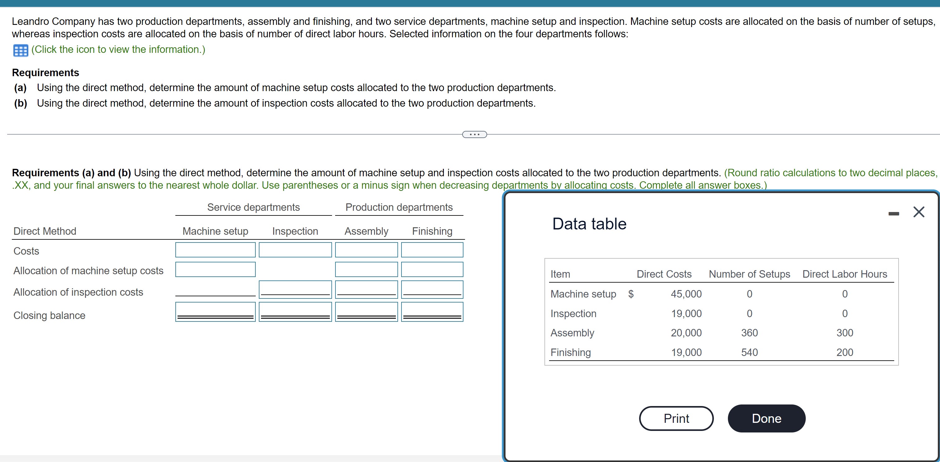 Leandro Company has two production departments,