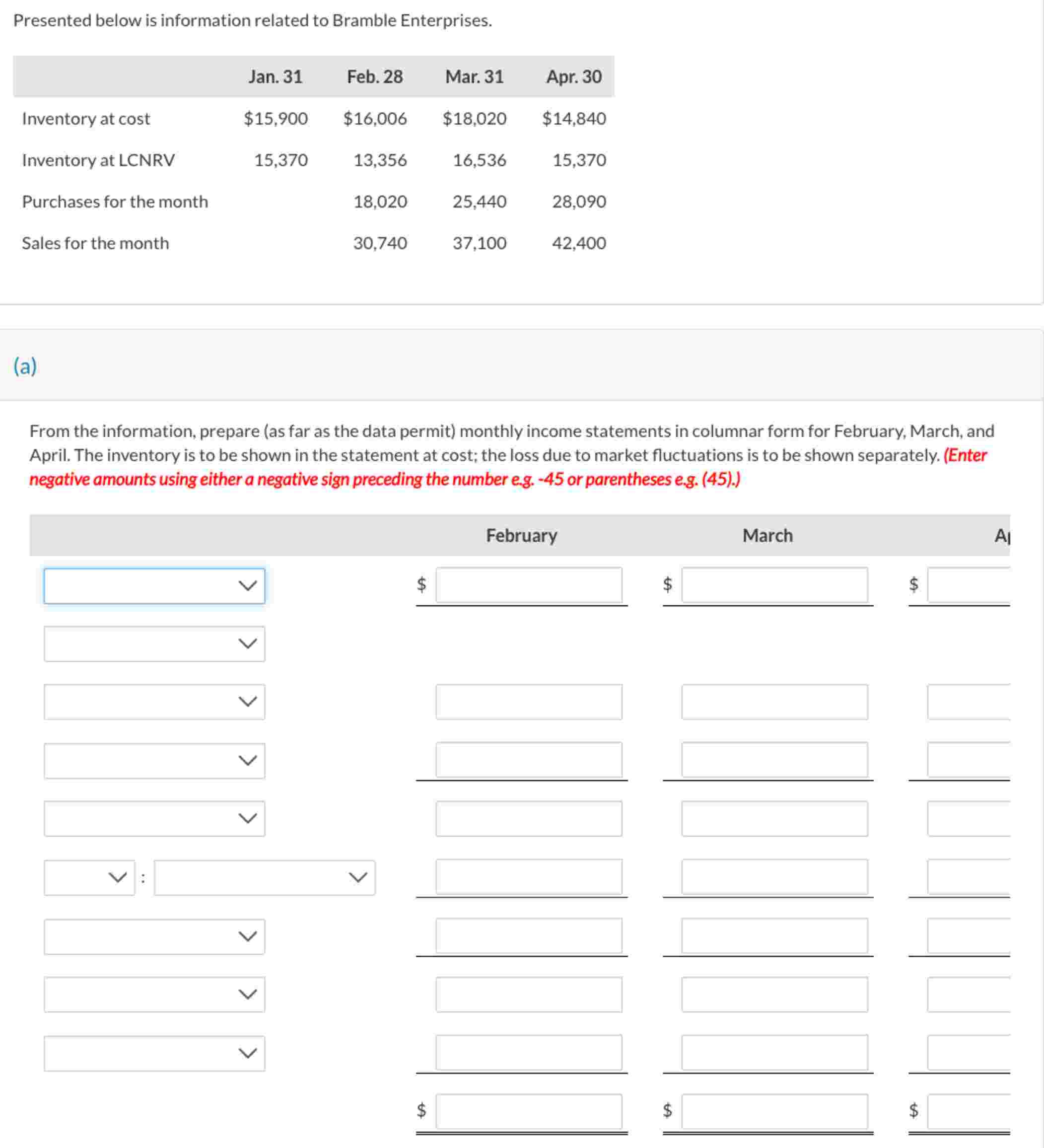 PLEASE DO IT FAST Presented below is information